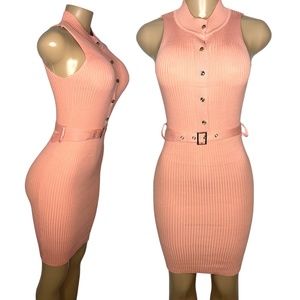 Size Small Orange Elegant Women Dress with Belt Halter Bodycom Sexy Club Dress
